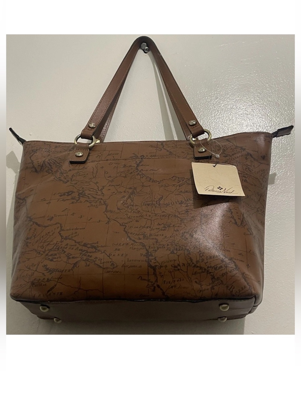 PATRICIA NASH LEATHER Alessano Signature Map Print Riot Rust Large Tote Bag NWT